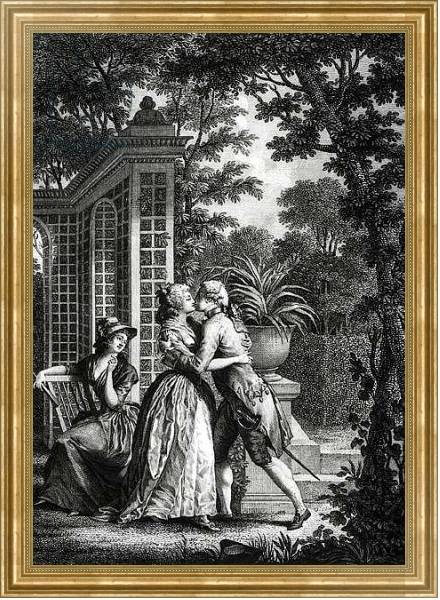 Постер The First Kiss of Love, illustration from 'La Nouvelle Heloise' by Jean-Jacques Rousseau с типом исполнения На холсте в раме в багетной раме NA033.1.051