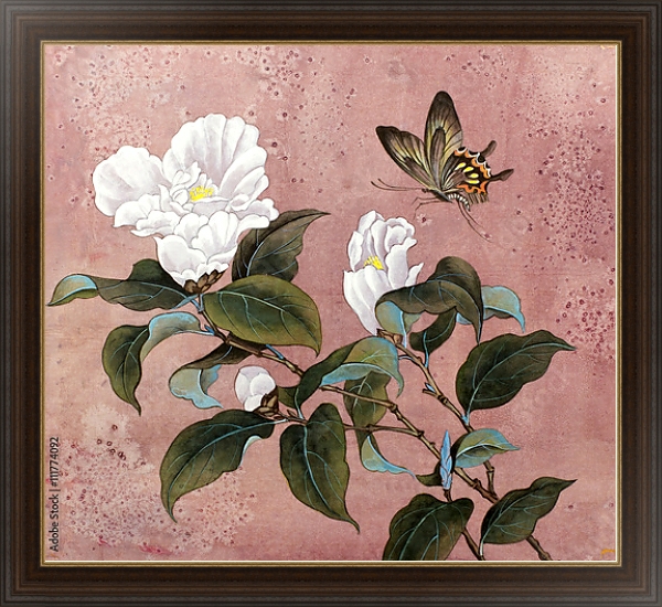 Постер Цветок азалии и бабочка с типом исполнения На холсте в раме в багетной раме 1.023.151
