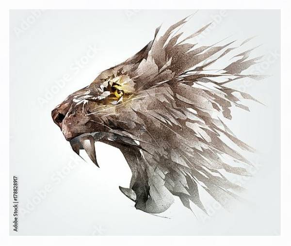 Постер Иллюстрация рычащей морды льва с типом исполнения На холсте в раме в багетной раме 221-03