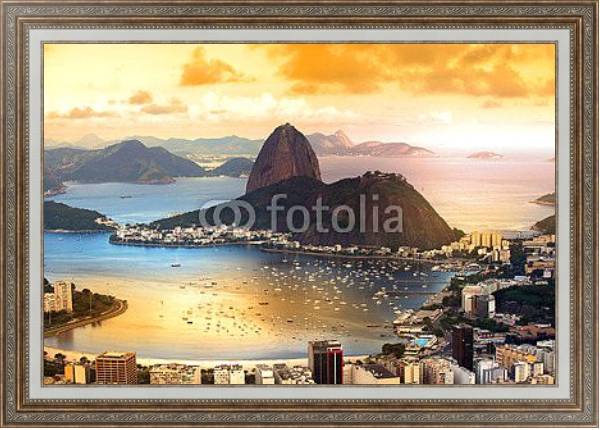 Постер Бразилия, Рио-де-Жанейро в сумерках с типом исполнения На холсте в раме в багетной раме 595.M52.330