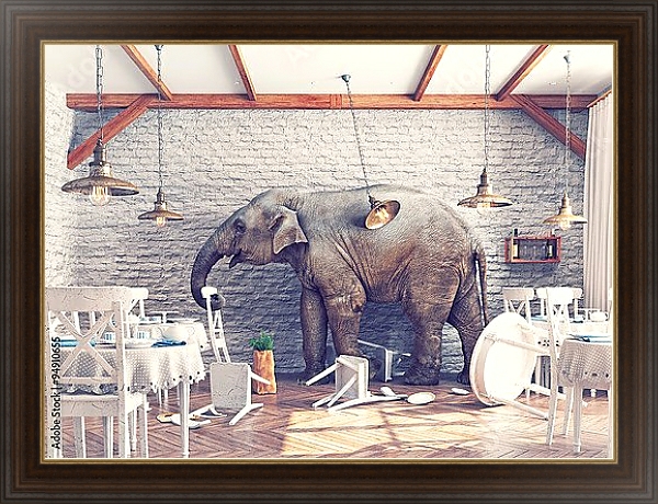 Постер Слон в комнате с типом исполнения На холсте в раме в багетной раме 1.023.151