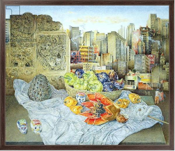 Постер Still Life with Papaya and Cityscape, 2000 с типом исполнения На холсте в раме в багетной раме 221-02