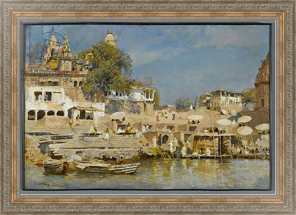 Постер Temples and bathing ghat at Benares, 1883-85 с типом исполнения На холсте в раме в багетной раме 484.M48.310