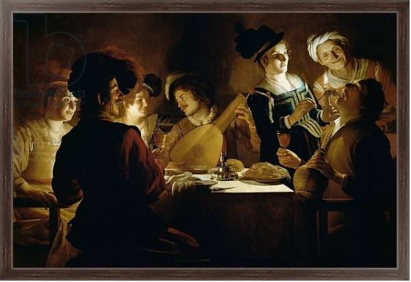 Постер A Feast with a Lute PLayer, c.1620 с типом исполнения На холсте в раме в багетной раме 221-02