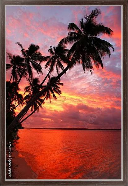 Постер Силуэт пальмовых деревьев на пляже на закате, острова Офу, Тонга с типом исполнения На холсте в раме в багетной раме 221-02