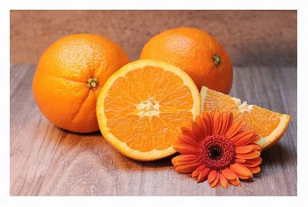 Постер Апельсины и оранжевая маргаритка с типом исполнения На холсте в раме в багетной раме 221-03