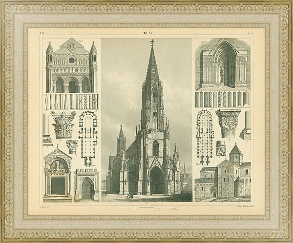 Постер Архитектура №17: кафедральный собор Мюнстер, Фрайбурге, Германия 1 с типом исполнения Акварель в раме в багетной раме 484.M48.725