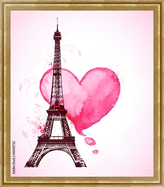 Постер Сердце и Эйфелева башня с типом исполнения На холсте в раме в багетной раме NA033.1.051