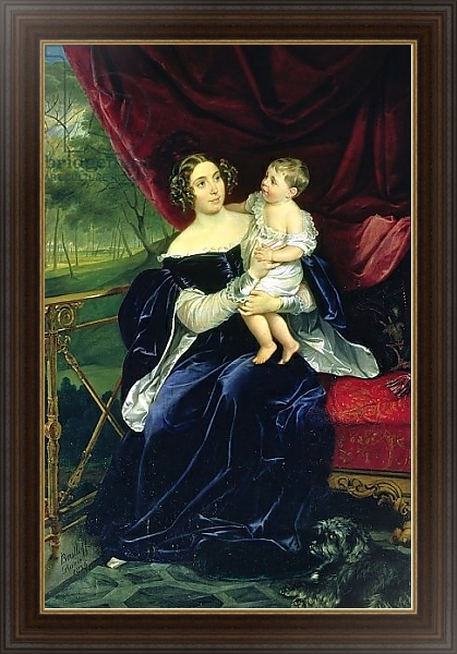 Постер Countess Olga Ivanovna Orlov-Davydov with her daughter, 1834 с типом исполнения На холсте в раме в багетной раме 1.023.151