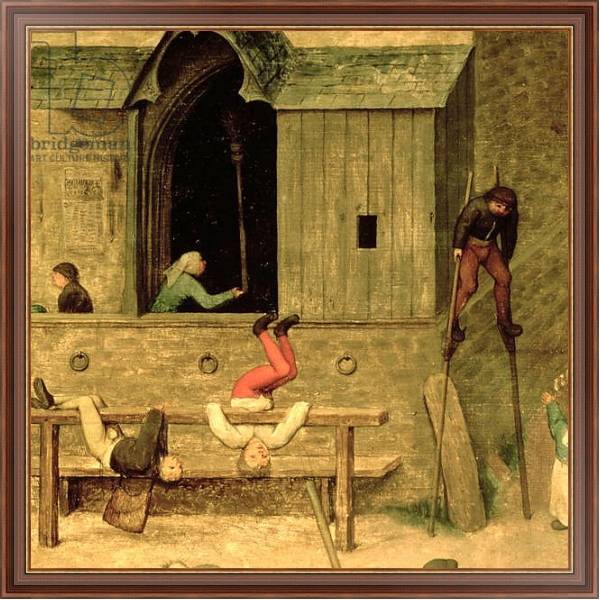 Постер Children's Games: detail of a boy on stilts and children playing in the stocks, 1560 с типом исполнения На холсте в раме в багетной раме 35-M719P-83