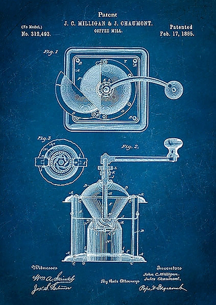 Постер Патент на кофемолку, 1885г с типом исполнения На холсте без рамы