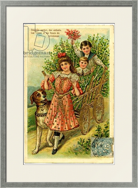 Постер Postcard, please accept, children's wishes and spring flowers с типом исполнения Под стеклом в багетной раме 1727.2510