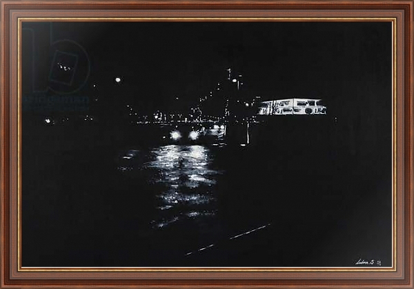 Постер North Greenwich, night scene, road, London, Black & White 2016 с типом исполнения На холсте в раме в багетной раме 35-M719P-83