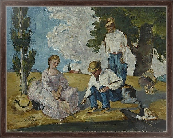 Постер Picnic on a Riverbank, 1873-74 с типом исполнения На холсте в раме в багетной раме 221-02