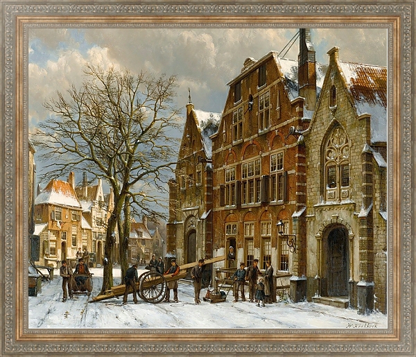 Постер Winter Street Scene, Oudewater с типом исполнения На холсте в раме в багетной раме 484.M48.310