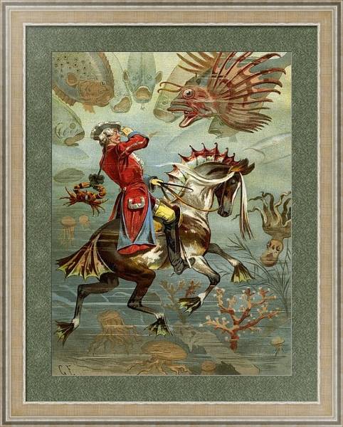 Постер Барон Мюнхгаузен на морском коньке с типом исполнения Акварель в раме в багетной раме 485.M40.584