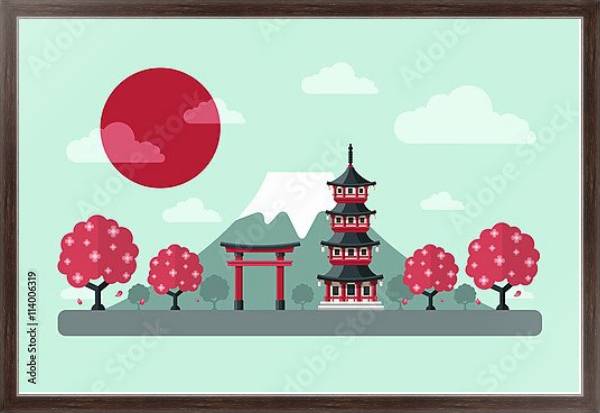 Постер Знаменитые японские достопримечательности с типом исполнения На холсте в раме в багетной раме 221-02