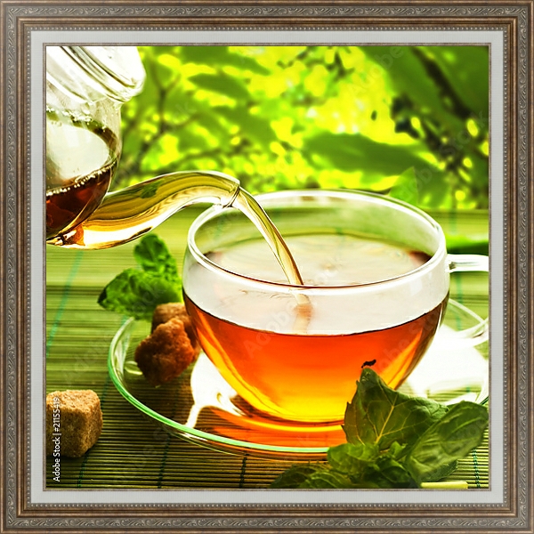 Постер Чайник травяного чая с типом исполнения На холсте в раме в багетной раме 595.M52.330