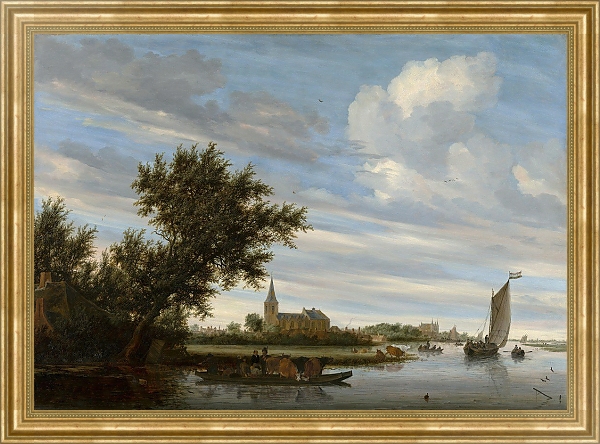 Постер River View with Church and Ferry с типом исполнения На холсте в раме в багетной раме NA033.1.051