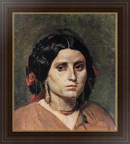 Постер Голова молодой женщины с серьгами и ожерельем. с типом исполнения На холсте в раме в багетной раме 1.023.151