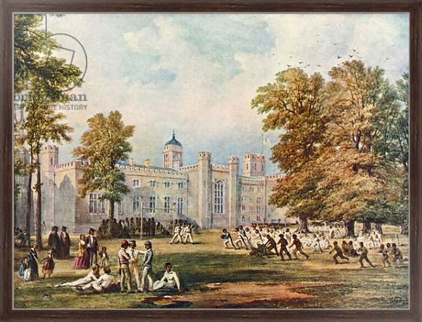 Постер Playing the game of rugby at Rugby School, Warwickshire, 1852 с типом исполнения На холсте в раме в багетной раме 221-02