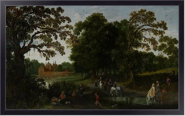 Постер Landscape with a courtly procession before Abtspoel Castle, 1619 с типом исполнения На холсте в раме в багетной раме 221-01