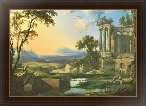 Постер Italian landscape with ruins с типом исполнения На холсте в раме в багетной раме 1.023.151