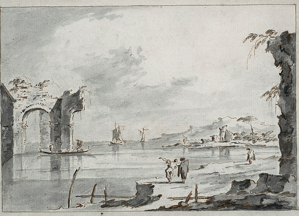 Постер The Venetian lagoon with ruins and figures с типом исполнения На холсте без рамы