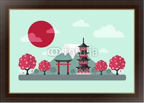 Постер Знаменитые японские достопримечательности с типом исполнения На холсте в раме в багетной раме 1.023.151