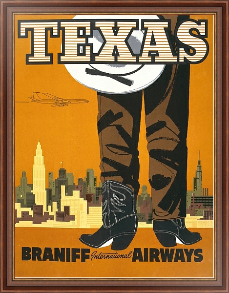 Постер Texas. Braniff International Airways с типом исполнения На холсте в раме в багетной раме 35-M719P-83