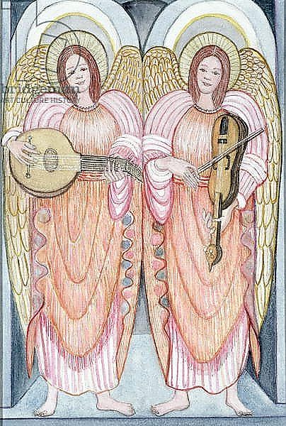 Постер Two angels playing instruments, 1995 с типом исполнения На холсте без рамы