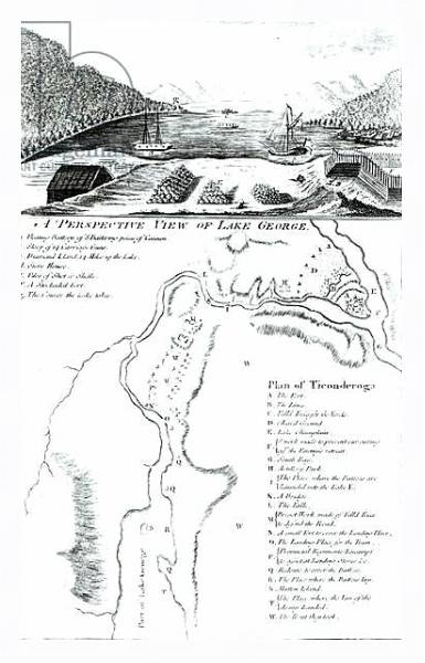 Постер A Perspective View of Lake George and a Plan of Ticonderoga с типом исполнения На холсте в раме в багетной раме 221-03