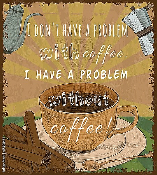 Постер Чашка кофе, ретро-плакат с типом исполнения На холсте без рамы