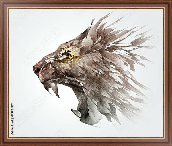 Постер Иллюстрация рычащей морды льва с типом исполнения На холсте в раме в багетной раме 35-M719P-83
