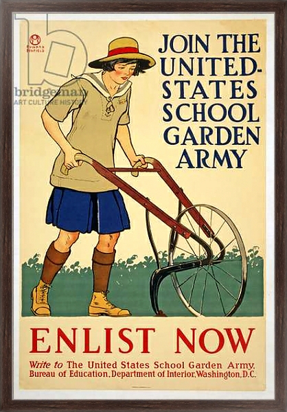 Постер Join the United States School Garden Army - Enlist now, 1918 с типом исполнения На холсте в раме в багетной раме 221-02