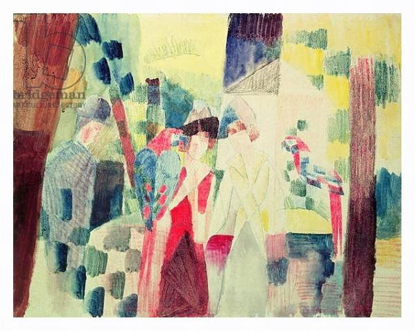 Постер Two Women and a Man with Parrots, 20th century с типом исполнения На холсте в раме в багетной раме 221-03