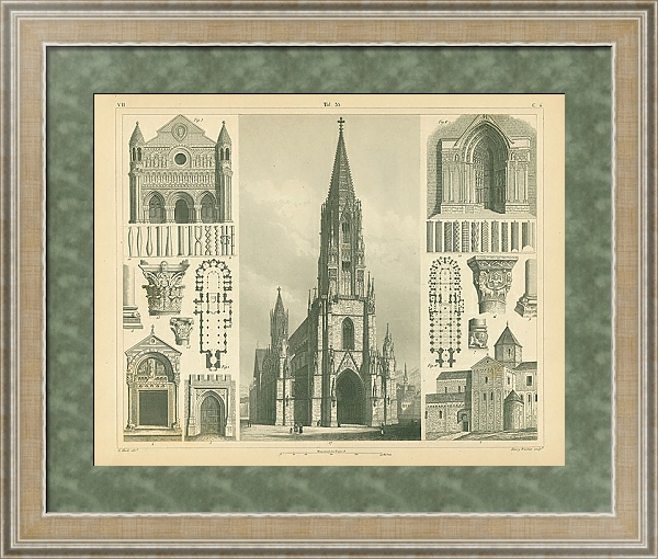 Постер Архитектура №17: кафедральный собор Мюнстер, Фрайбурге, Германия 1 с типом исполнения Акварель в раме в багетной раме 485.M40.584