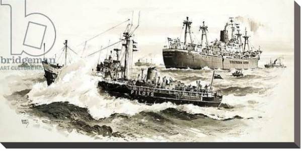 Постер Unidentified ship and pilits boat с типом исполнения На холсте без рамы