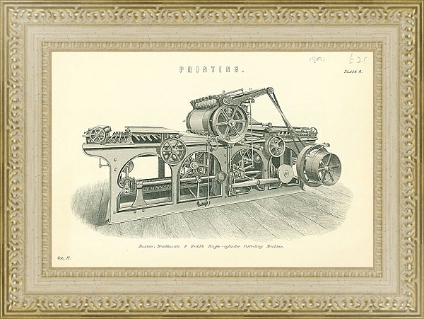 Постер Полиграфическая машина для двусторонней печати с типом исполнения Акварель в раме в багетной раме 484.M48.725