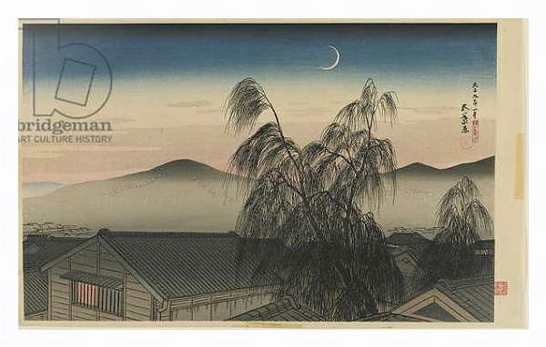 Постер Evening Moon in Kobe Taisho era, January 1920 с типом исполнения На холсте в раме в багетной раме 221-03