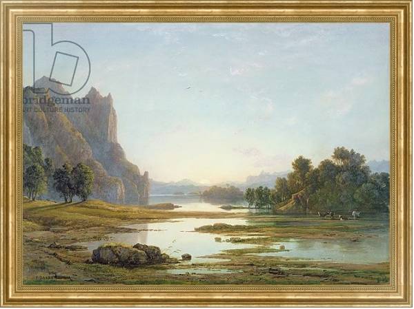 Постер Sunset over a River Landscape, c.1840 с типом исполнения На холсте в раме в багетной раме NA033.1.051