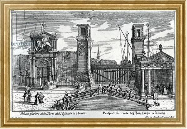 Постер View of the gates at the entrance to the Arsenal in Venice, published by Martin Engelbrecht, c.1740s с типом исполнения На холсте в раме в багетной раме NA033.1.051