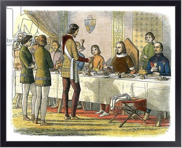 Постер Prince Edward serves king John of Artois at table after having defeated him at Poitiers с типом исполнения На холсте в раме в багетной раме 221-01