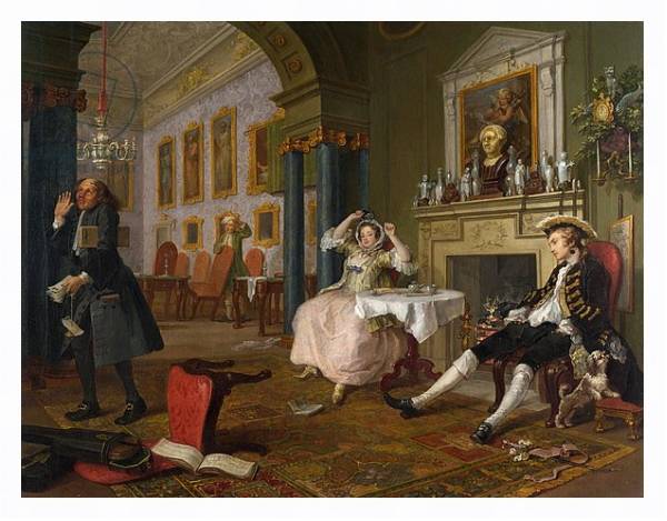 Постер Marriage a la Mode: II - The Tete a Tete, c.1743 с типом исполнения На холсте в раме в багетной раме 221-03