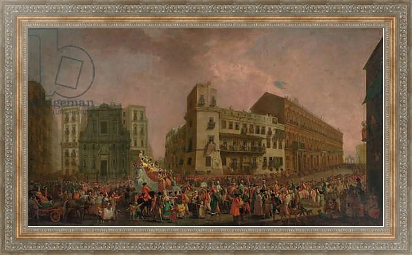 Постер The Carnival in Naples in 1778, with the 'Cavalcata turca' parading through the Largo di Palazzo, c.1778 с типом исполнения На холсте в раме в багетной раме 484.M48.310