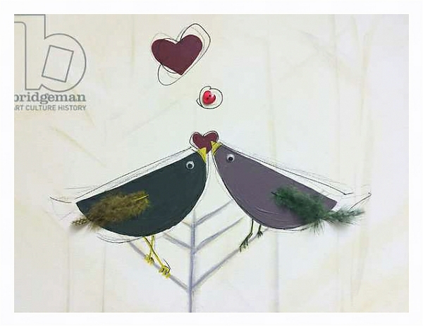 Постер Love birds, love hearts,, painting с типом исполнения На холсте в раме в багетной раме 221-03