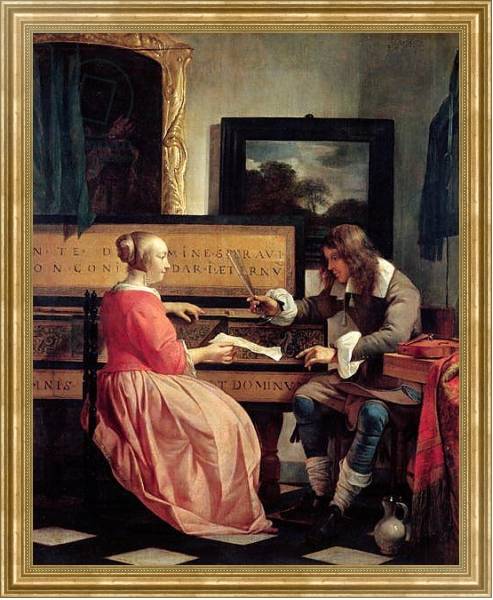 Постер A Man and a Woman Seated by a Virginal, c.1665 с типом исполнения На холсте в раме в багетной раме NA033.1.051