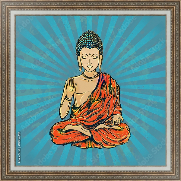 Постер Будда в стиле поп-арт с типом исполнения На холсте в раме в багетной раме 595.M52.330