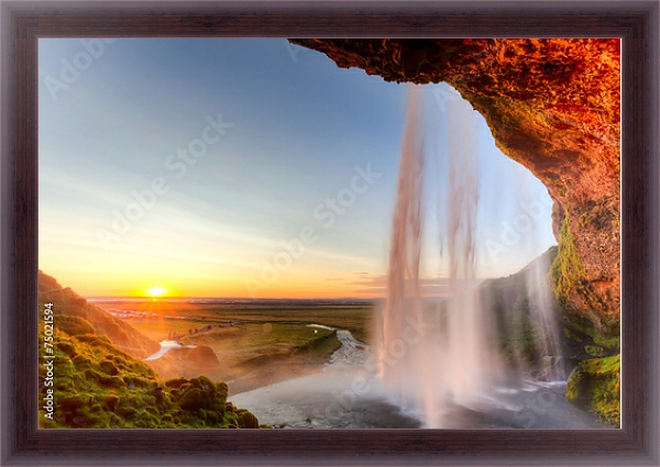 Постер Исландия. Seljalandsfoss Waterfall at sunset с типом исполнения На холсте в раме в багетной раме 35-M719P-83