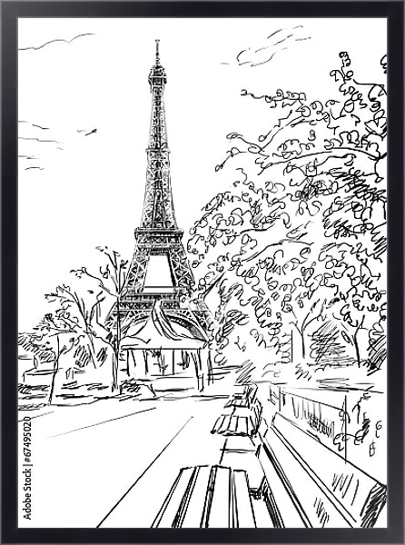 Постер Париж в Ч/Б рисунках #48 с типом исполнения На холсте в раме в багетной раме 221-01